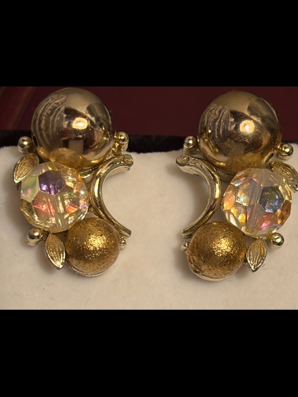 Vintage Mid-Century Gold and Aurora Borealis Cluster Earrings-Amazing